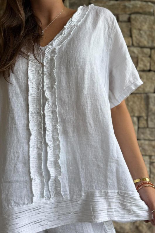 Benji Linen Wave Y Tee White